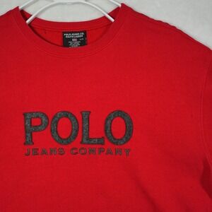 Polo Jeans Co Ralph Lauren Mens Red Spell Out Crewneck Sweatshirt Size Small
